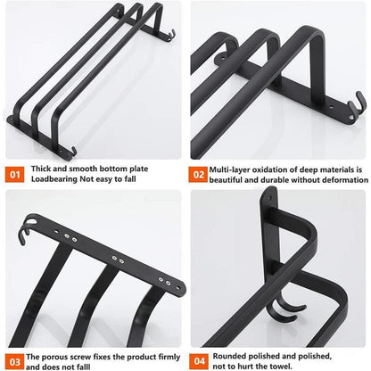 Aluminium Handtuchhalter 3-Stöckig Schwarz 80cm Wandmontage