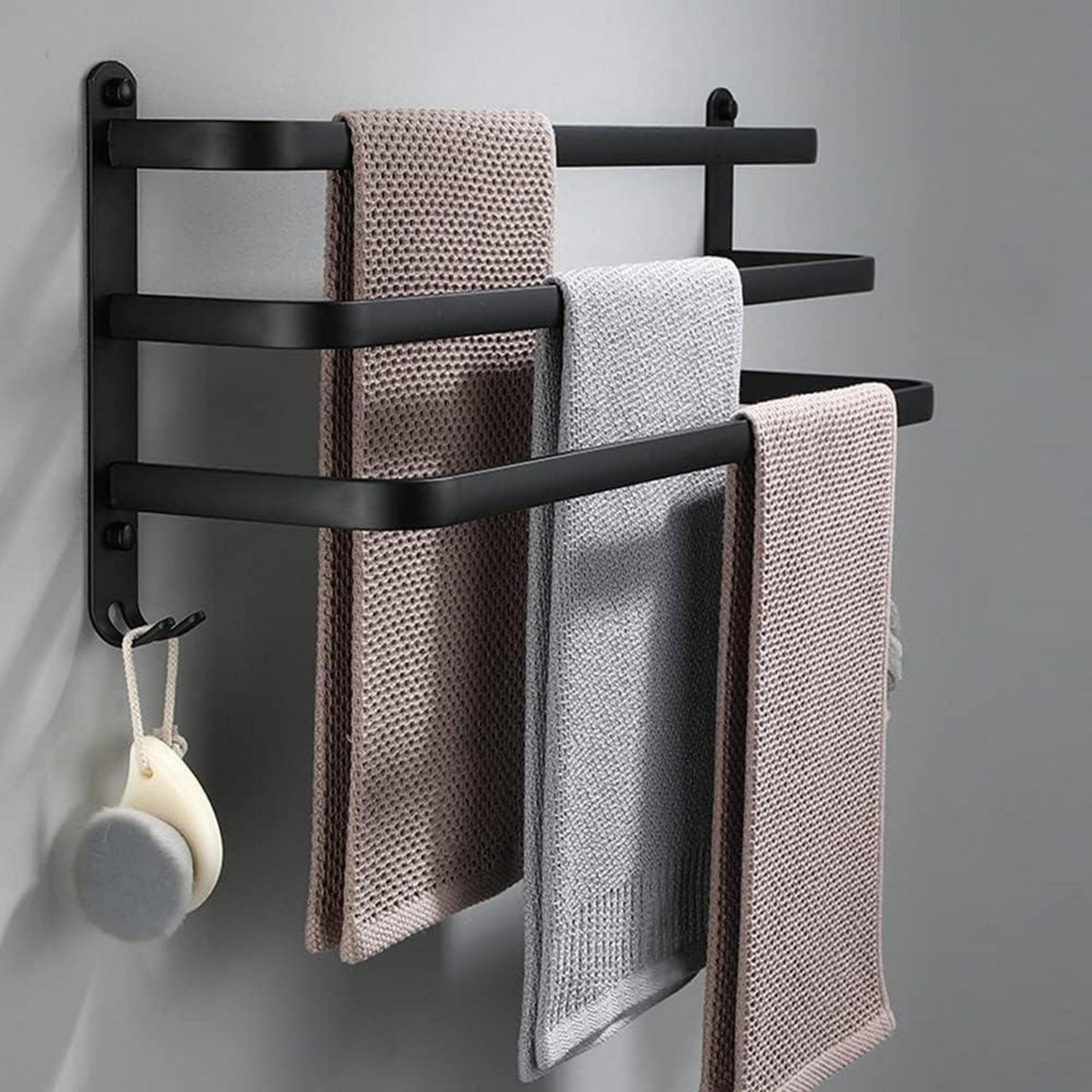 Aluminium Handtuchhalter 3-Stöckig Schwarz 80cm Wandmontage