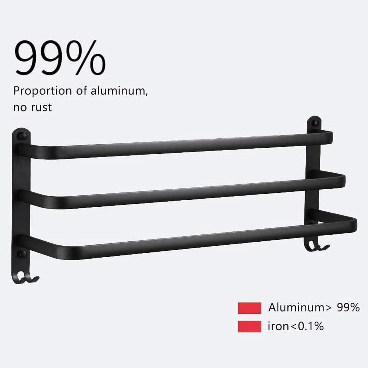 Aluminium Handtuchhalter 3-Stöckig Schwarz 80cm Wandmontage