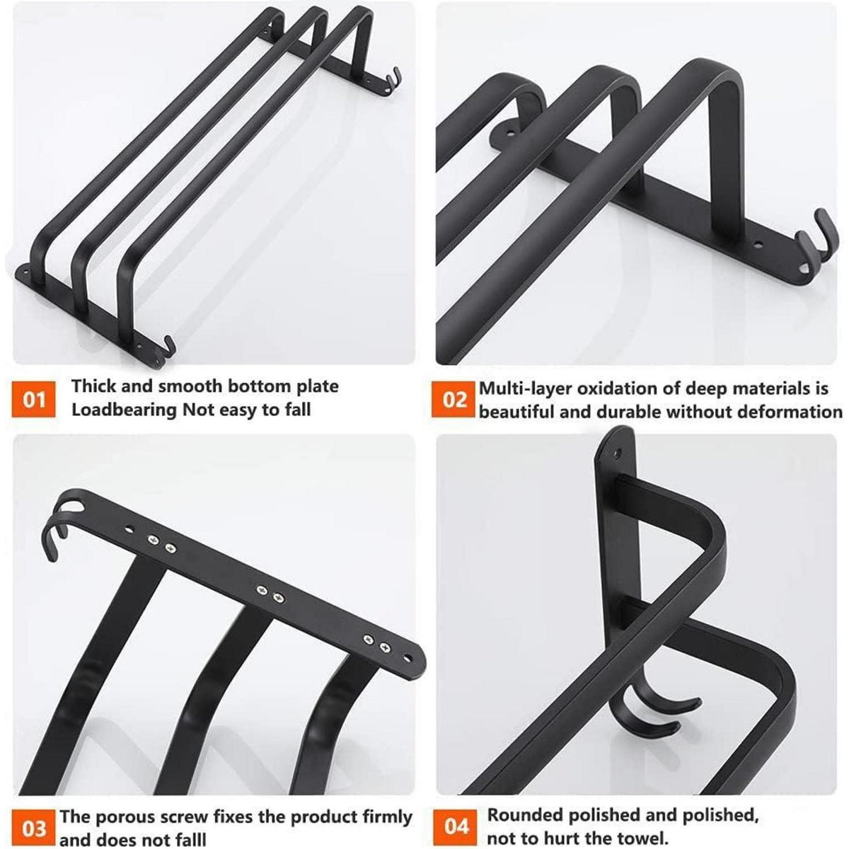 Aluminium Handtuchhalter 3-Stöckig Schwarz 30cm