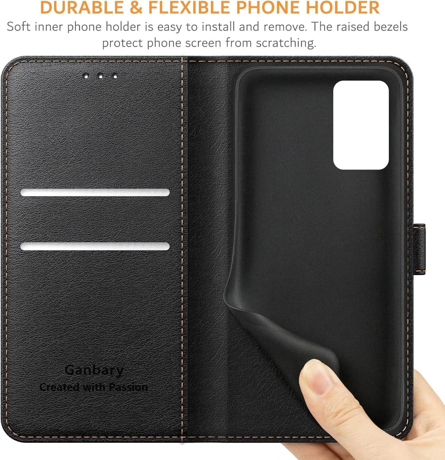 Leder Handyhülle für Samsung Galaxy A52 A52s 5G Schwarz Flipcase