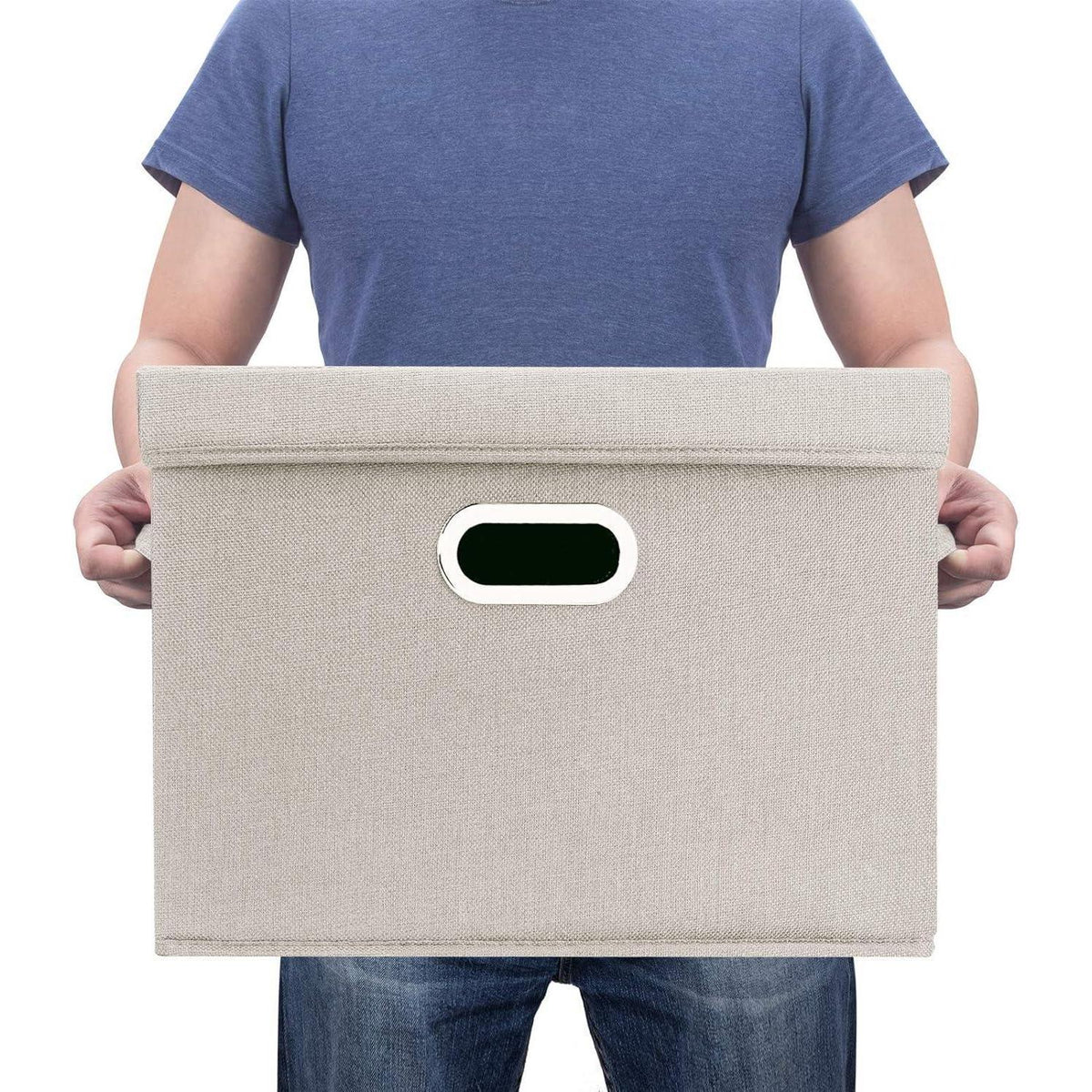 Aufbewahrungsbox mit Deckel, faltbar, waschbar, 2er-Set, Beige