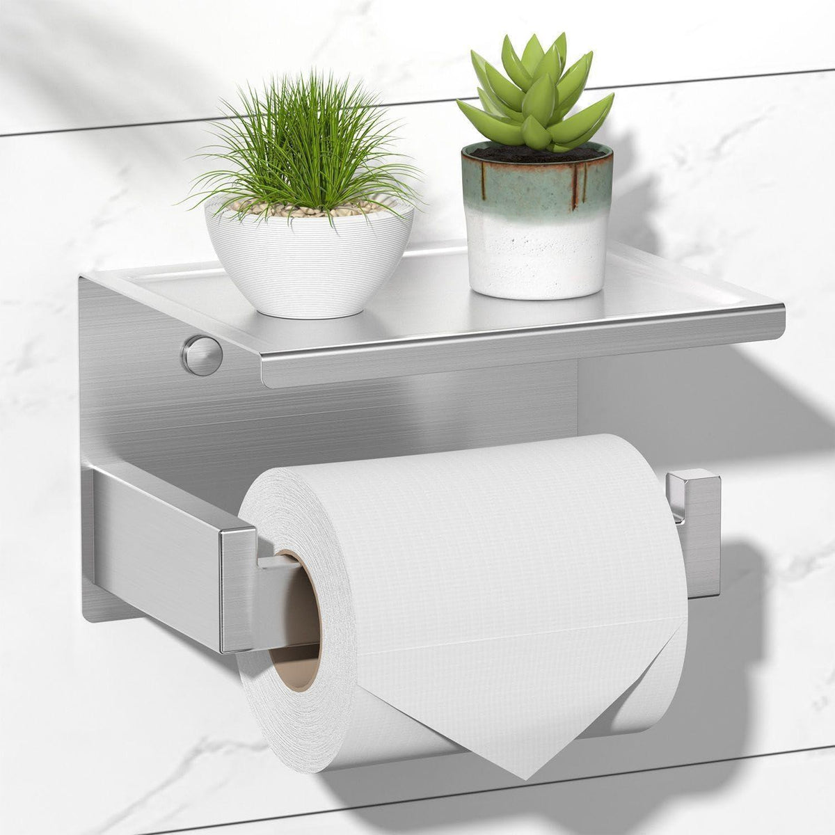 Toilettenpapierhalter mit Ablage, selbstklebend, Edelstahl gebürstet