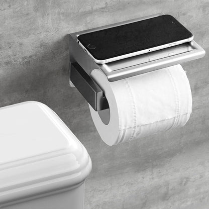 Toilettenpapierhalter mit Ablage, selbstklebend, Edelstahl gebürstet