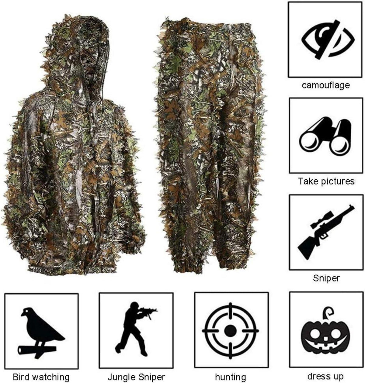 Ghillie Anzug Herren Set Tarnanzug Jagd Wald Camouflage
