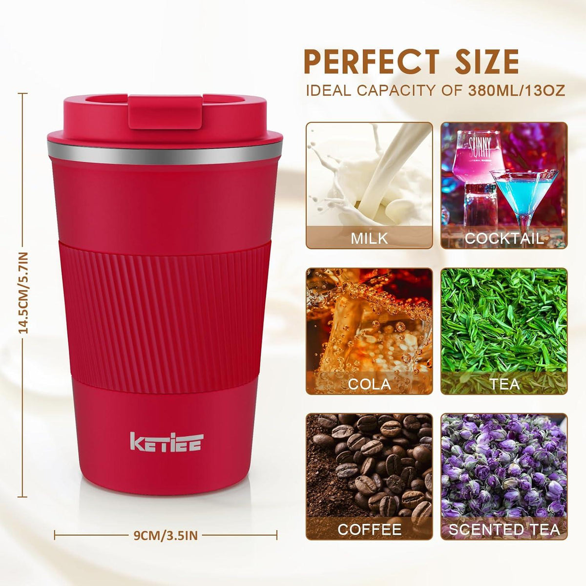 Thermobecher Kaffeetasse to go 380ml doppelwandig auslaufsicher Rot
