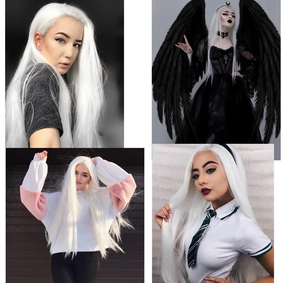 Weiße Lange Damen Perücke Synthetisch Glatt Cosplay Perücke