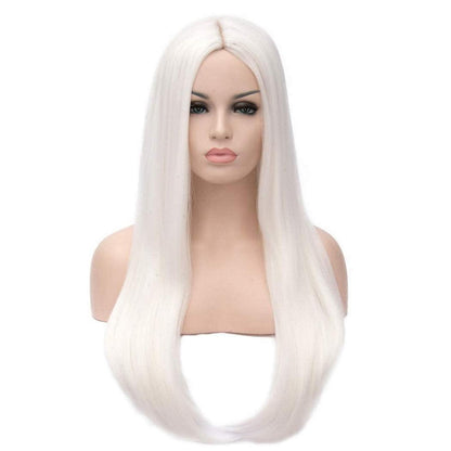 Weiße Lange Damen Perücke Synthetisch Glatt Cosplay Perücke