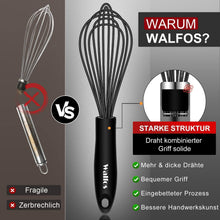 Walfos 26,6cm Silikon Schneebesen Schwarz Edelstahl