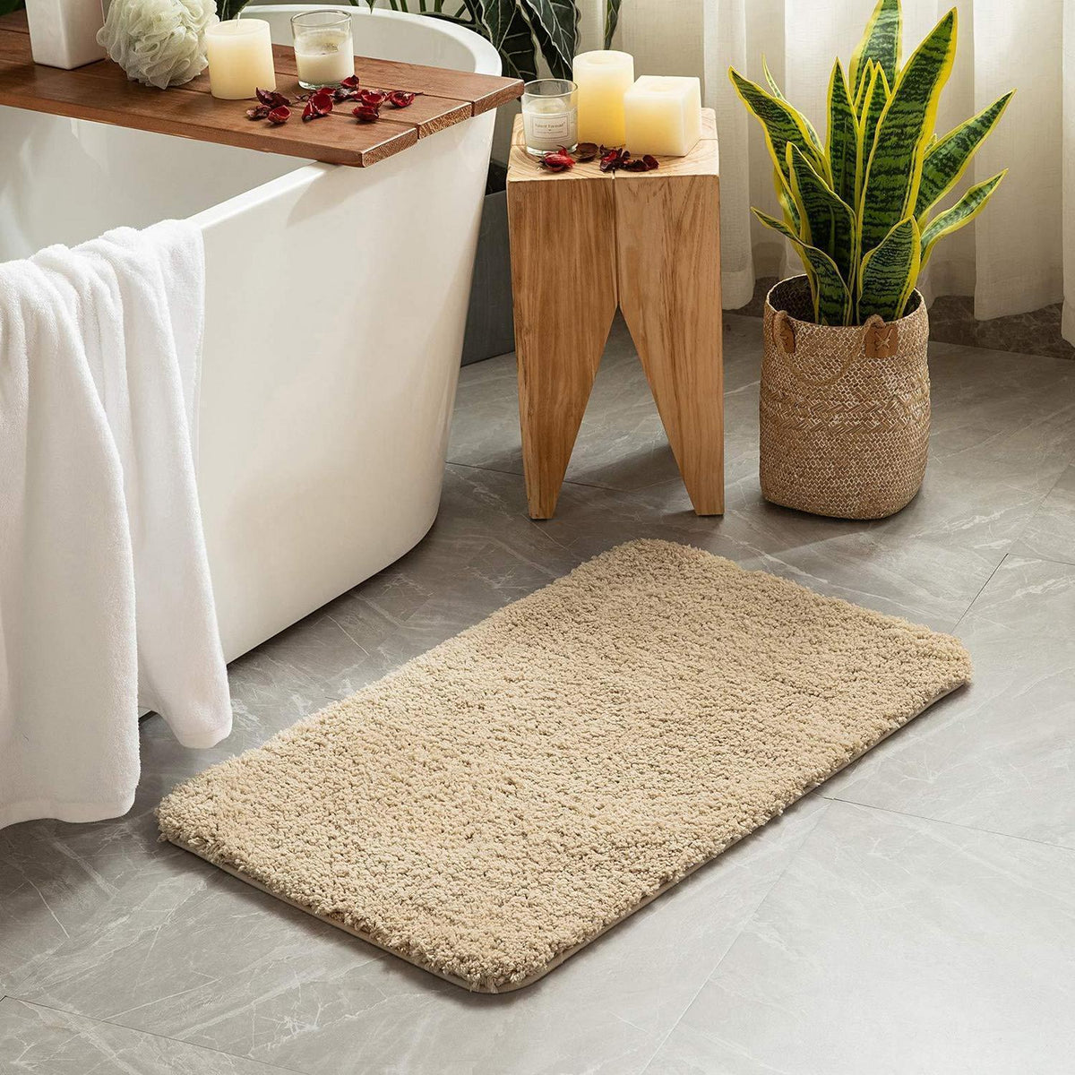 Flauschige Badematte rutschfest 50x80 cm Beige