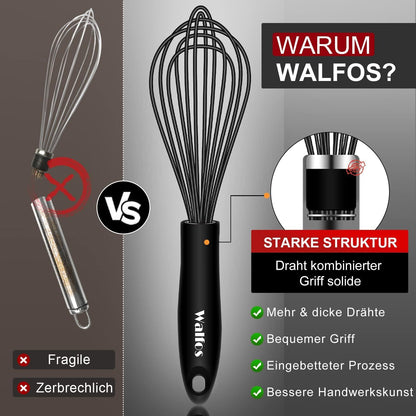 Walfos 21.5cm Silikon-Schneebesen Schwarz, Edelstahl