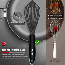 Walfos® Schneebesen Set 3 Stück Silikon Edelstahl Schwarz