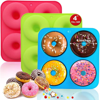 Große Silikon Donut Backform 3er Set mit 4 Mulden