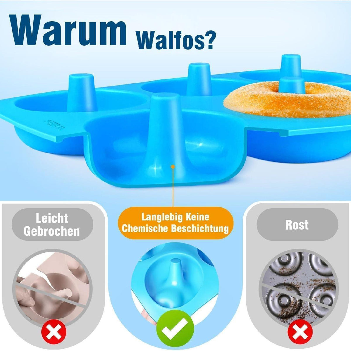 Große Silikon Donut Backform 3er Set mit 4 Mulden