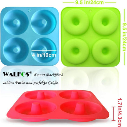 Große Silikon Donut Backform 3er Set mit 4 Mulden