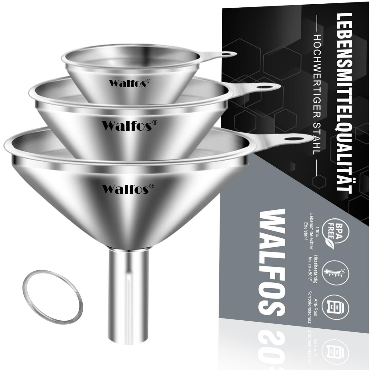 Walfos® Trichter Edelstahl 3er Set Mini für Küche und Flaschen