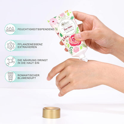 Handcreme Geschenkset für Frauen - 4er Pack Rosen Handcremes, Fußpflege Set mit Kerze, Seife - Selbstfürsorge-Paket