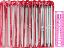 55er Set Metall Stricknadeln Doppelspitz 2.0mm - 6.5mm & Nadellehre