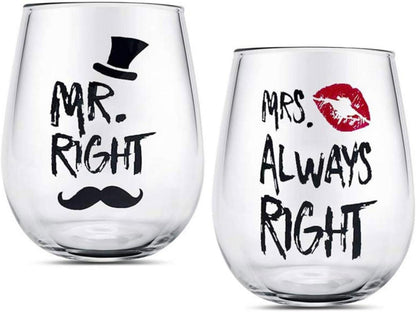 Mr Right and Mrs Always Right Weingläser Set für Paare