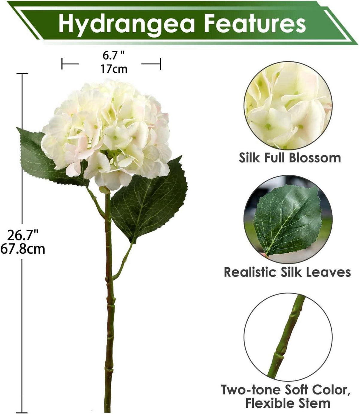 Kunsthortensie Künstliche Hortensie Kunstblume 53cm 3er Set