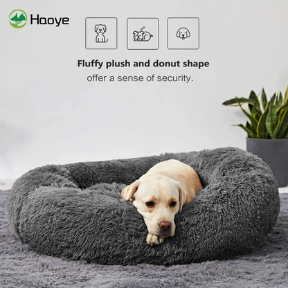 Hundebett Donut Plüsch Grau Ø 120cm – Bequemes Katzenbett