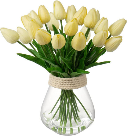 20er Set Künstliche Tulpen Real-Touch Latex Blumen Gelb 34cm