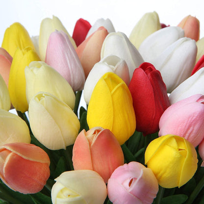 20 Stück Künstliche Tulpen Blumenstrauß Latex Seide Real-Touch, Rosa