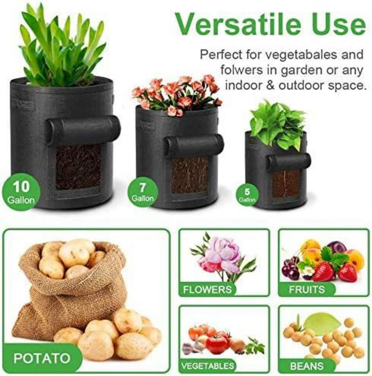 10 Gallonen Potato Grow Bag 5er Pack Gemüse Pflanztaschen mit
