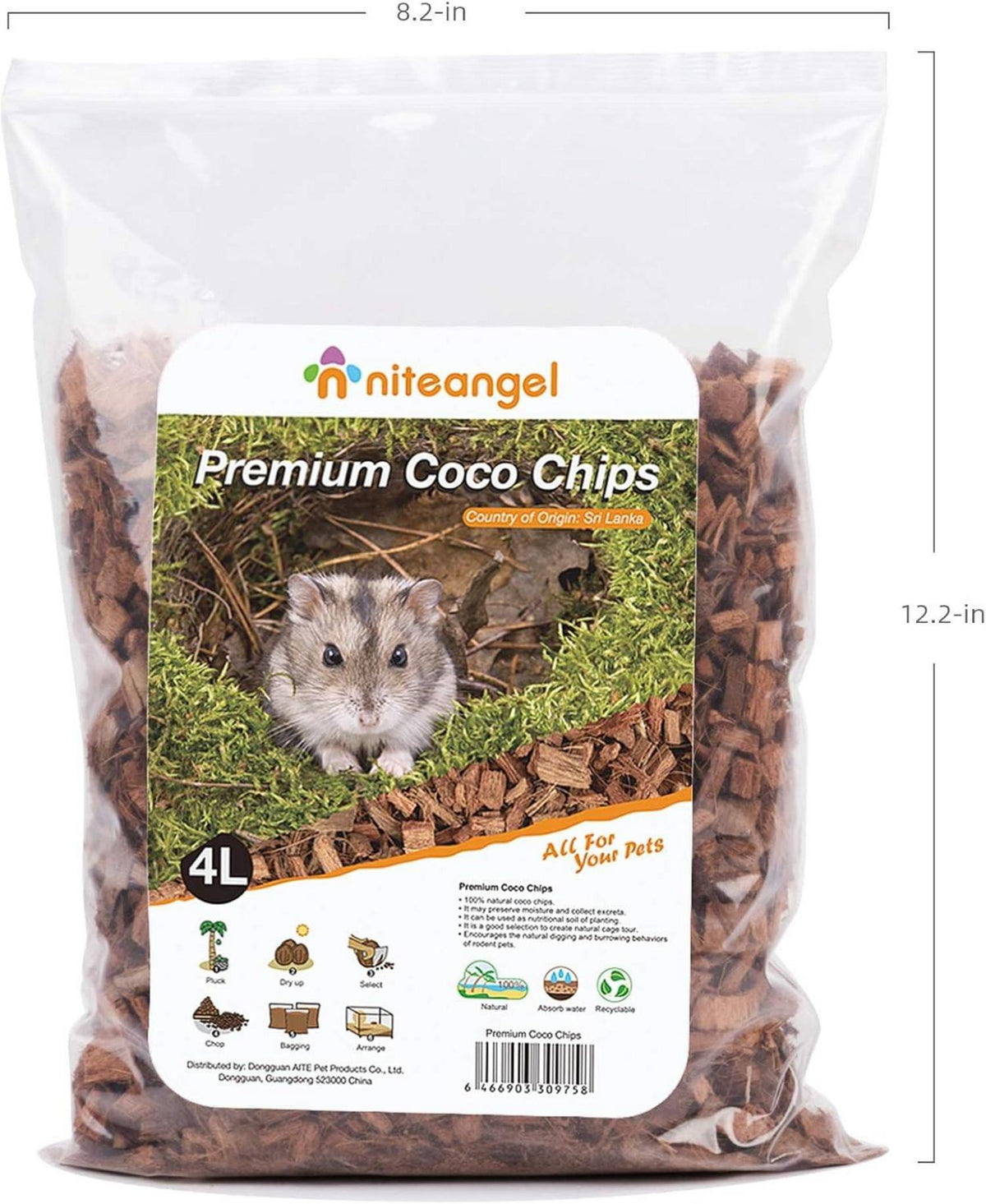 Natürliches Kokosnuss-Hamster-Einstreu für kleine Nagetiere 4 l