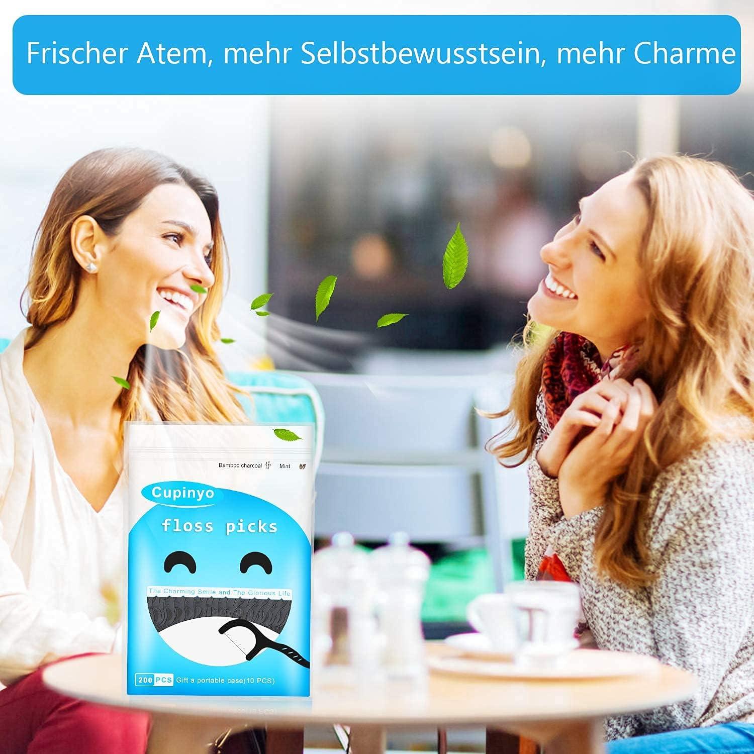 Zahnseide Dental Floss Aktivkohle Sticks Minze 200Stk Etui - Geschenk