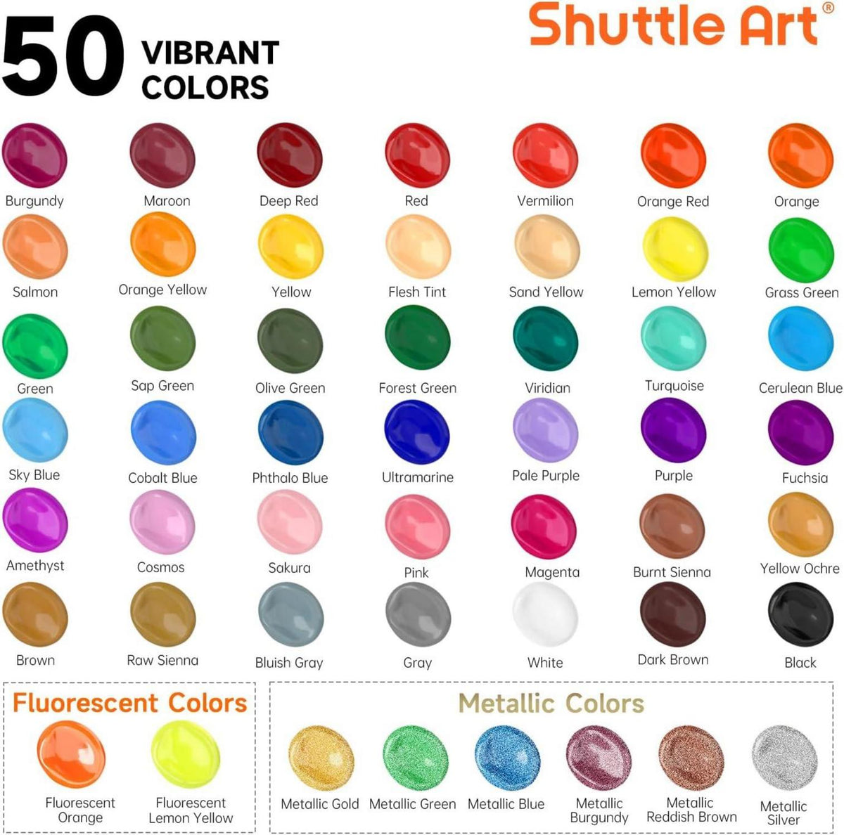 Shuttle Art Acrylfarben Set 50 Farben 60ml hochpigmentiert