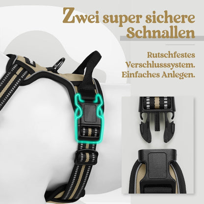 Hundegeschirr Anti-Zug mit Griff, verstellbar, Kaki M