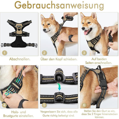 Hundegeschirr Anti-Zug mit Griff, verstellbar, Kaki M