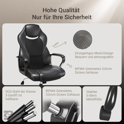 Ergonomischer Bürostuhl 150kg PU Leder schwarz Wippfunktion