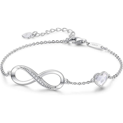 Unendlichkeitsarmband Damen 925 Sterling Silber Herz Kristall Armkette