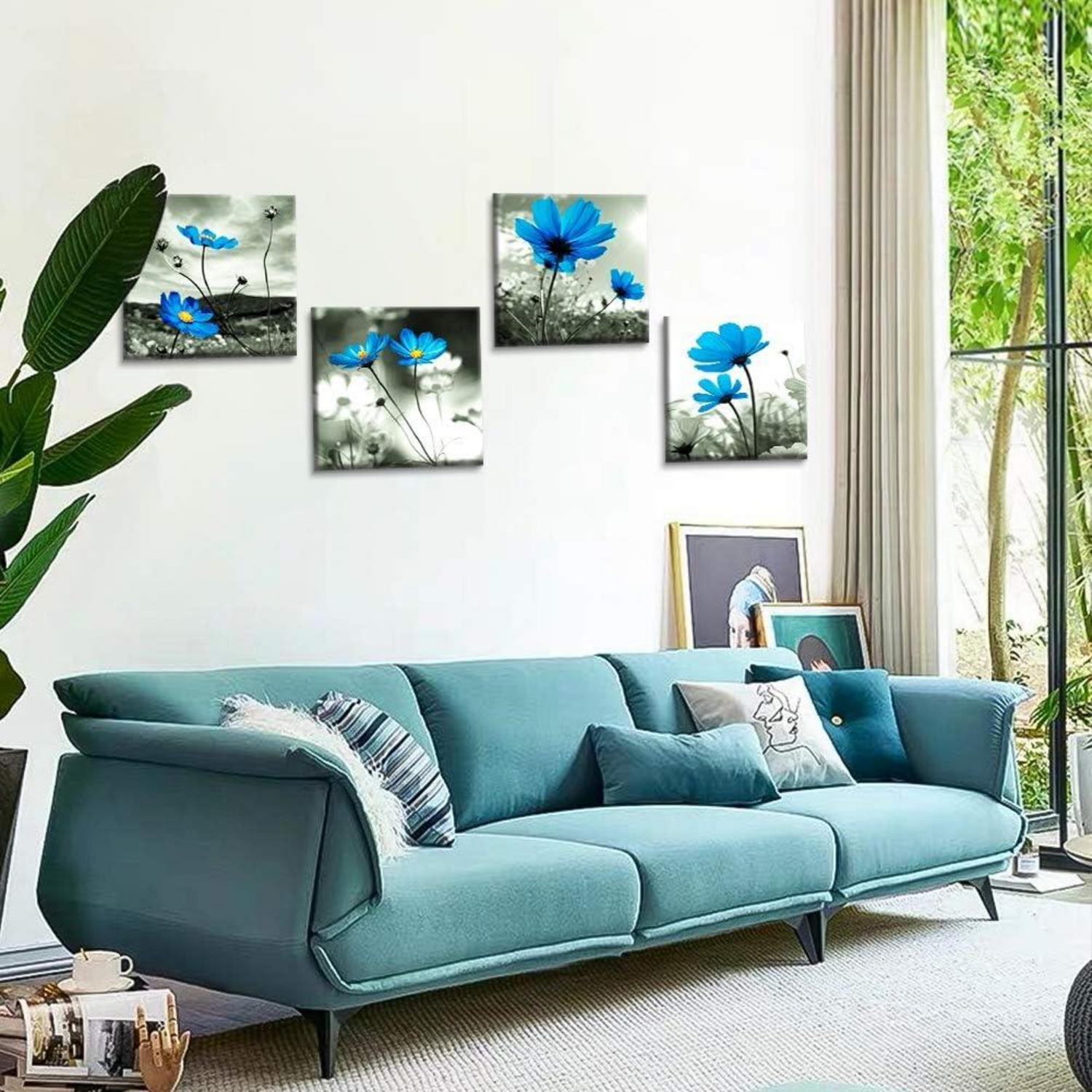 Artscope Blaue Blumen Leinwandbild Set 30x30 cm 4-teilig