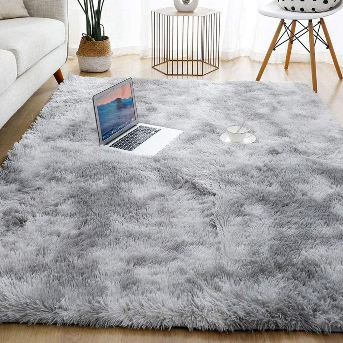 Shaggy Teppich Grau Weiß 160x230cm – Weich & Rutschfest