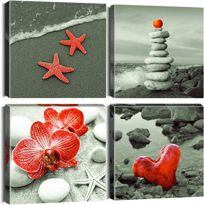4tlg. Leinwandbild Set Seaside Rot Motiv Kunstdruck 30x30 cm