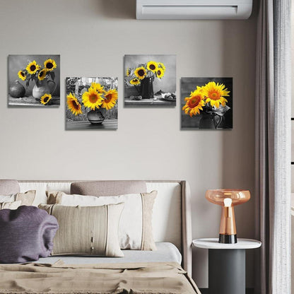 4-teilig Leinwandbild Sonnenblume & Grau - Moderne Wanddekoration 30x30 cm