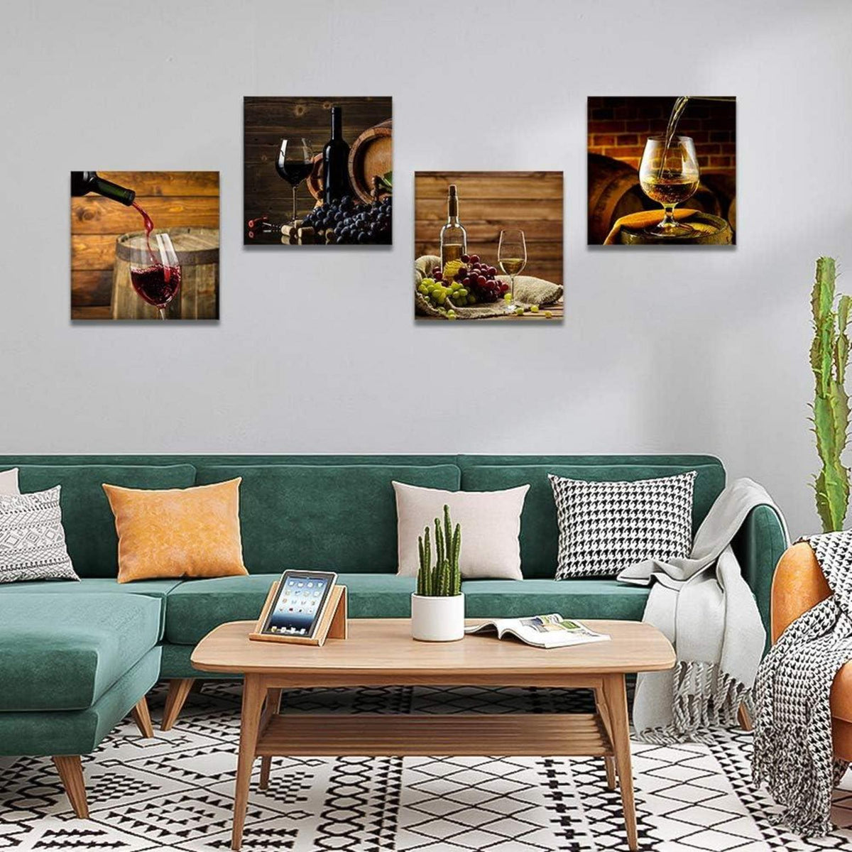Moderne Leinwandbilder 4-teilig Wein Motiv Kunstdruck 30x30