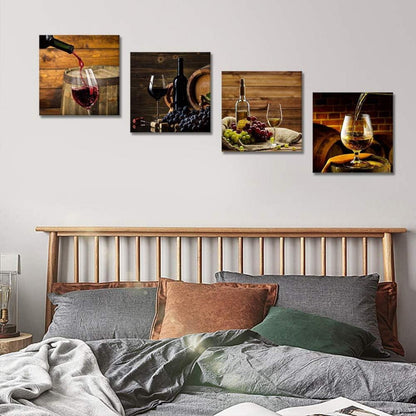 Moderne Leinwandbilder Wein 4-teilig 30x30cm Wanddekoration