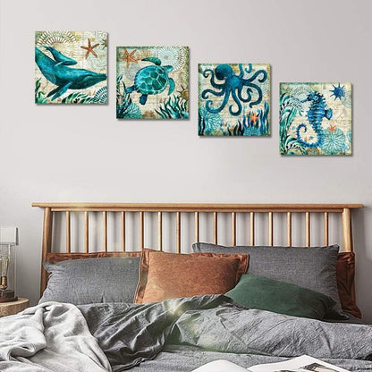 4-teilig Leinwandbilder Blauer Ozean Kreatur 30x30 cm Wanddekoration