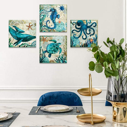4-teiliges Leinwandbild Blauer Ozean Kreatur Motiv - Moderne