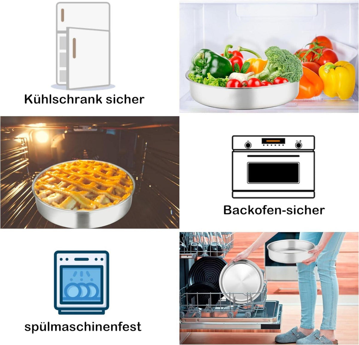 Homikit Edelstahl Runde Kuchenformen 16cm 2er-Set spülmaschinenfest