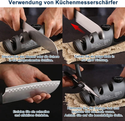 Messerschärfer 3 Stufen Wolframstahl Diamantstäbe Keramik - Grau