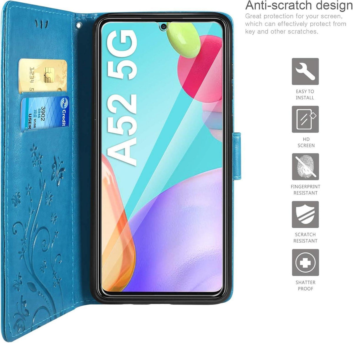 Lederhülle mit Schutzfolie für Samsung Galaxy A52 5G 4G A52S 5G