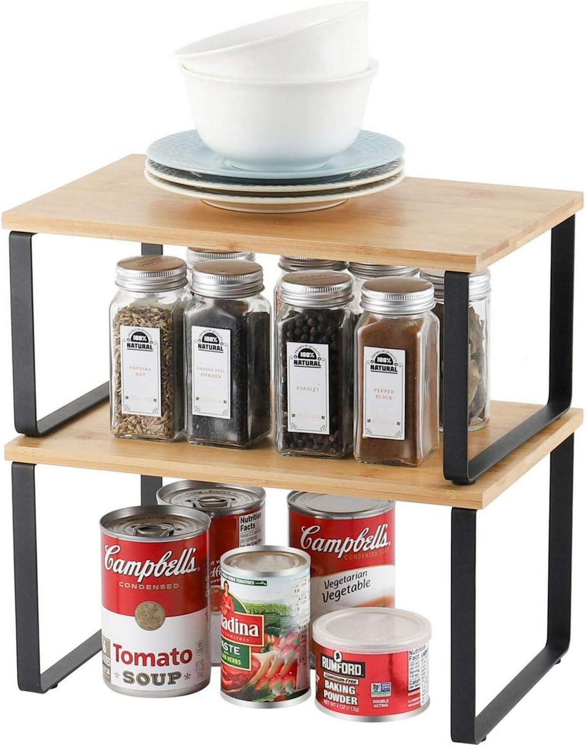 Küchenregal Bambus Stapelbarer Organizer Erweiterbar 2er-Set Schwarz