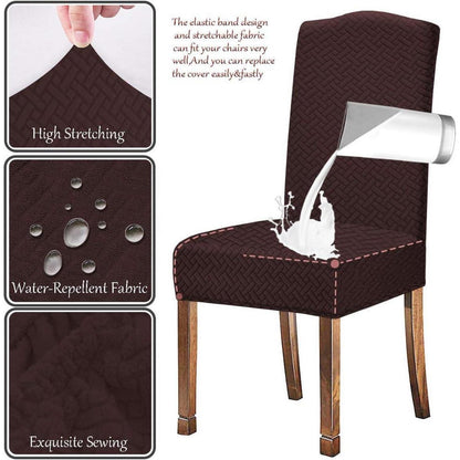 Stretch Stuhlhussen Jacquard wasserdicht 6er-Set Kaffee
