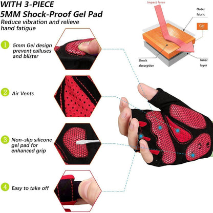 Fahrradhandschuhe Halbfinger Rot M atmungsaktiv Gel-Polster