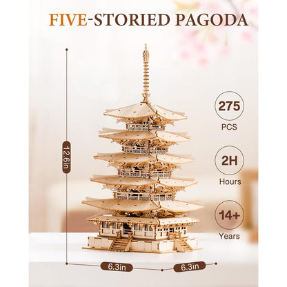 3D Puzzle Holz Modellbau Fünfstöckige Pagode Turm Erwachsene